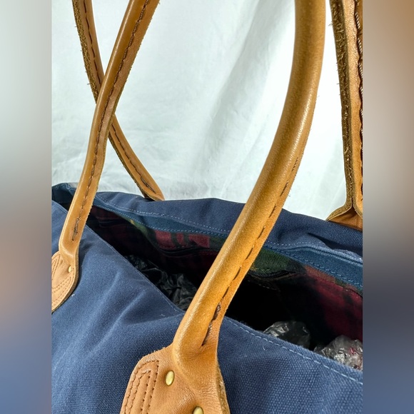 Genuine LL BEAN  Boat & Tote Bag Full Grain Leather Handles vintage Blue Green - Picture 11 of 13